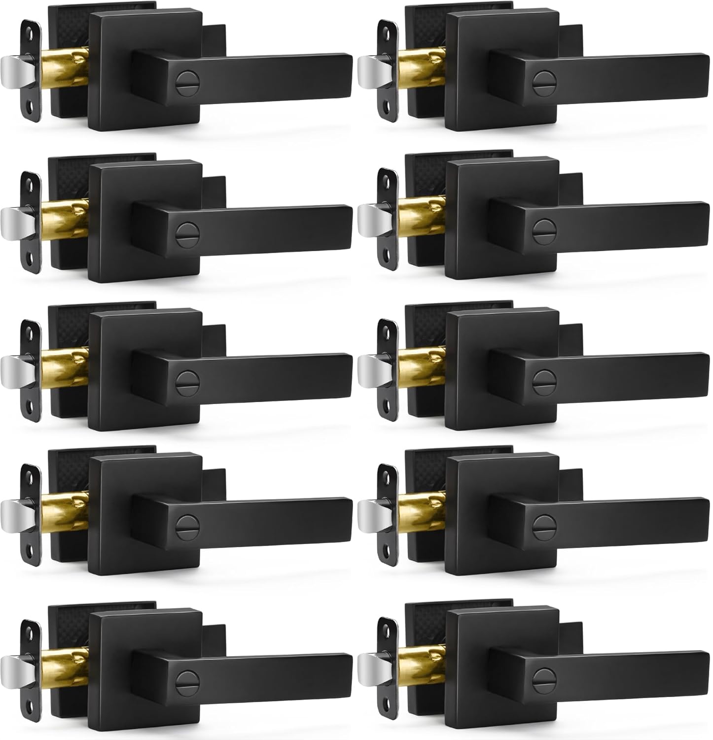 Sopoby 10 Pack Matte Black Door Handles Privacy Door Levers, Keyless Interior Door Knobs Square Door Levers Heavy Duty Door Locks for Bedroom Bathroom, Reversible Flat Levers