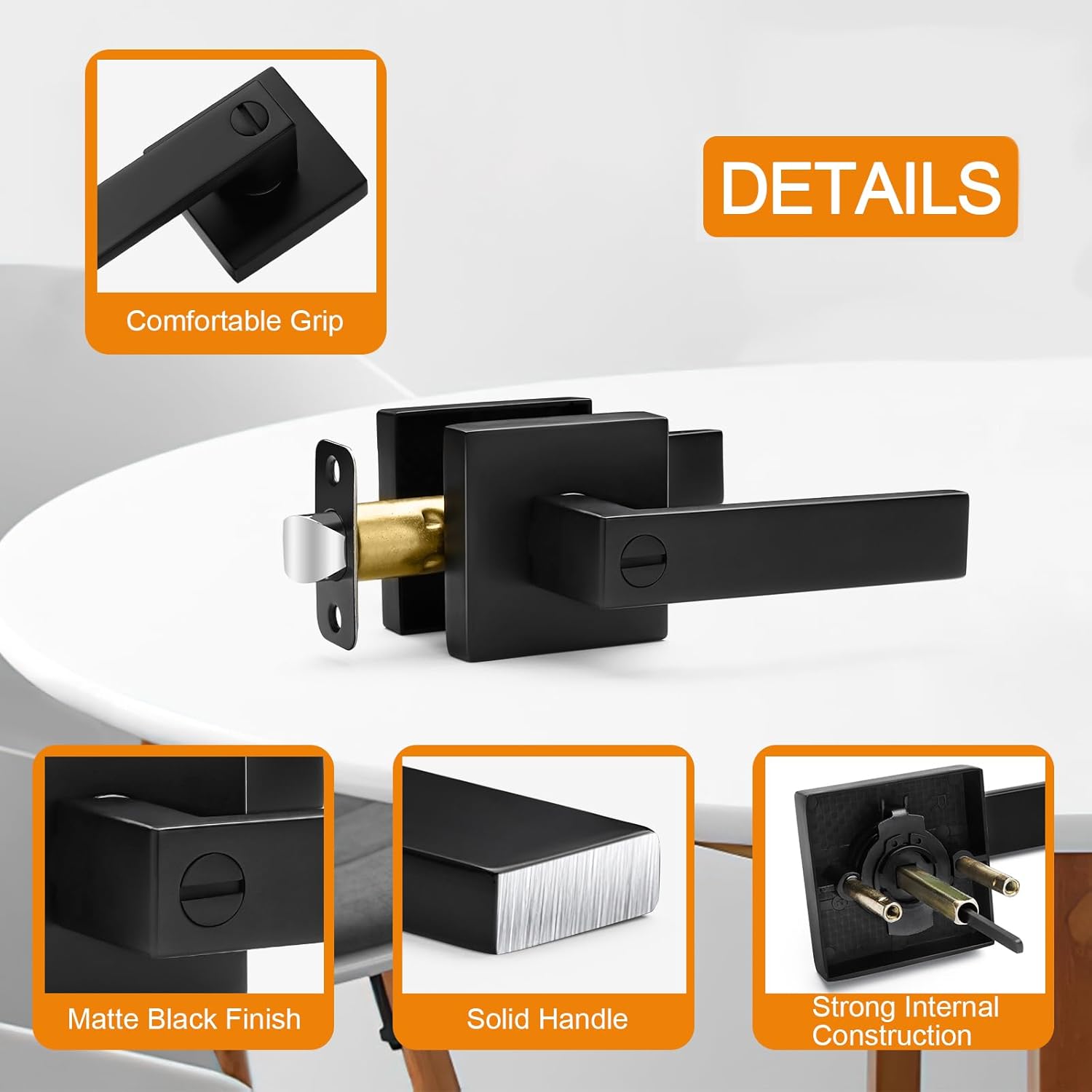 Sopoby 10 Pack Matte Black Door Handles Privacy Door Levers, Keyless Interior Door Knobs Square Door Levers Heavy Duty Door Locks for Bedroom Bathroom, Reversible Flat Levers - Image 4