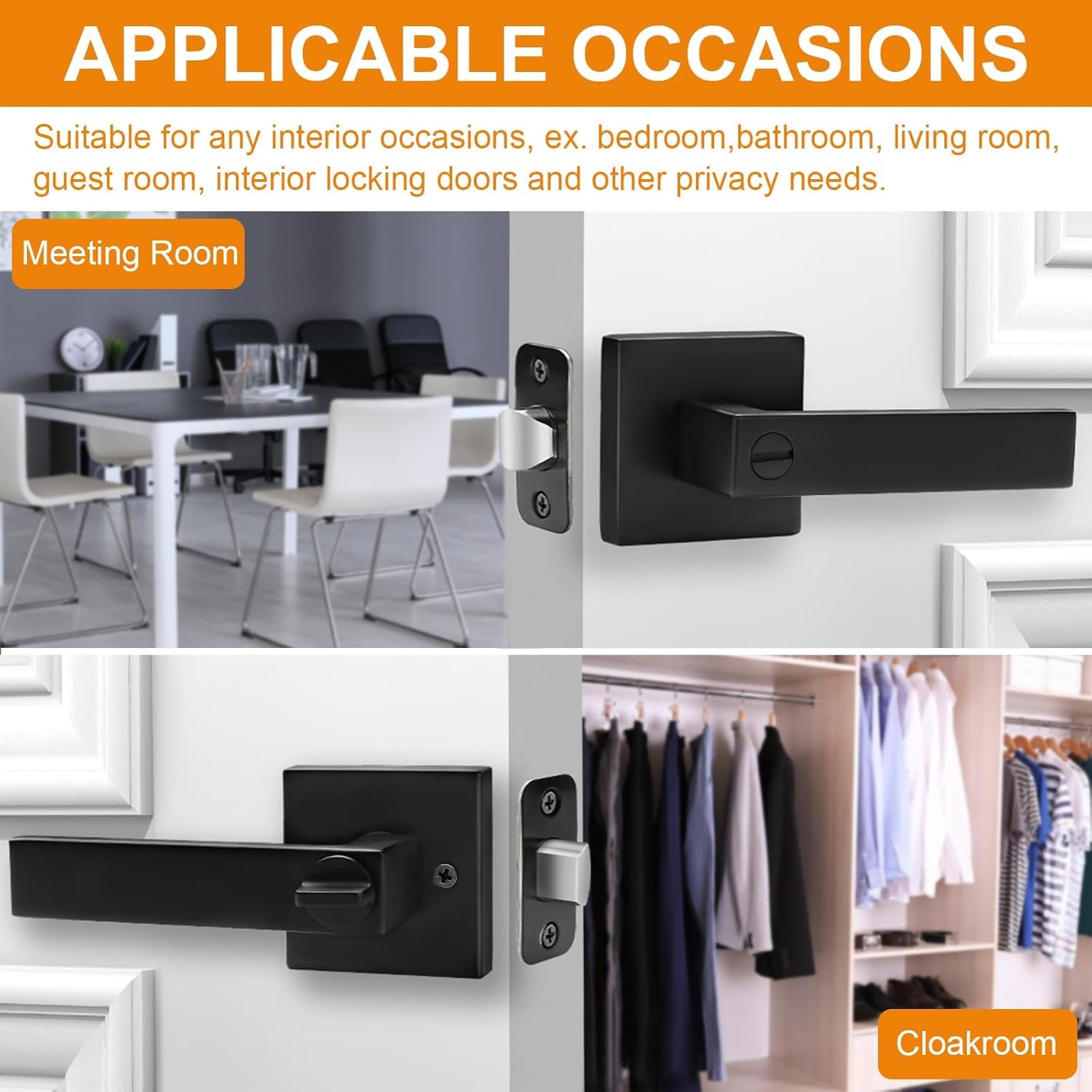 Sopoby 10 Pack Matte Black Door Handles Privacy Door Levers, Keyless Interior Door Knobs Square Door Levers Heavy Duty Door Locks for Bedroom Bathroom, Reversible Flat Levers - Image 5