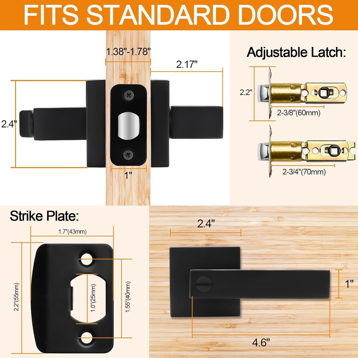 Sopoby 10 Pack Matte Black Door Handles Privacy Door Levers, Keyless Interior Door Knobs Square Door Levers Heavy Duty Door Locks for Bedroom Bathroom, Reversible Flat Levers - Image 6