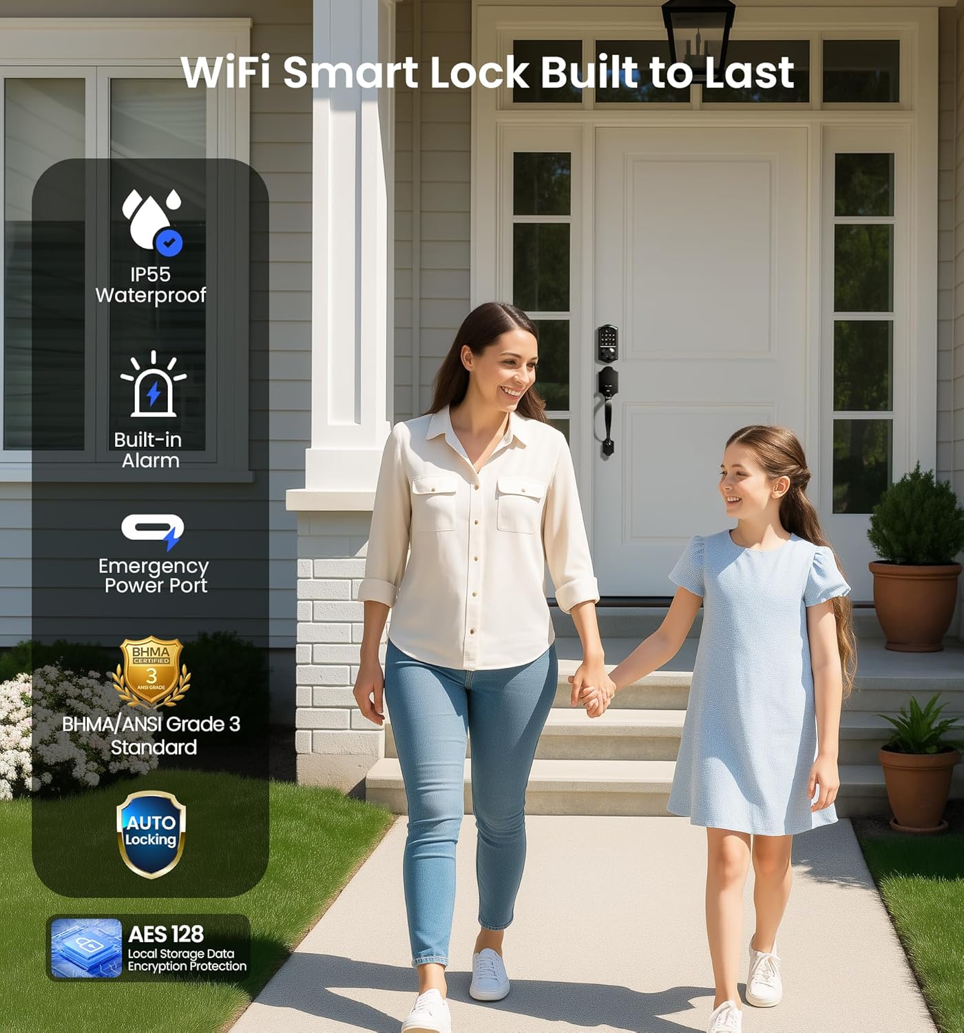 Veise VE017G-H Wi-Fi Smart Fingerprint Front Door Lock Set, Remote App Control, Keyless Entry Deadbolt with Handle, Backlit Keypad, IP55 Weatherproof, Auto Lock, Easy to Install, Matte Black - Image 5