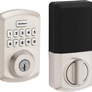 Kwikset Powerbolt 250 10-Button Keypad Satin Nickel Transitional Electronic Deadbolt Door Lock, Featuring Convenient Keyless Entry, Customizable User Codes, and Auto-Locking