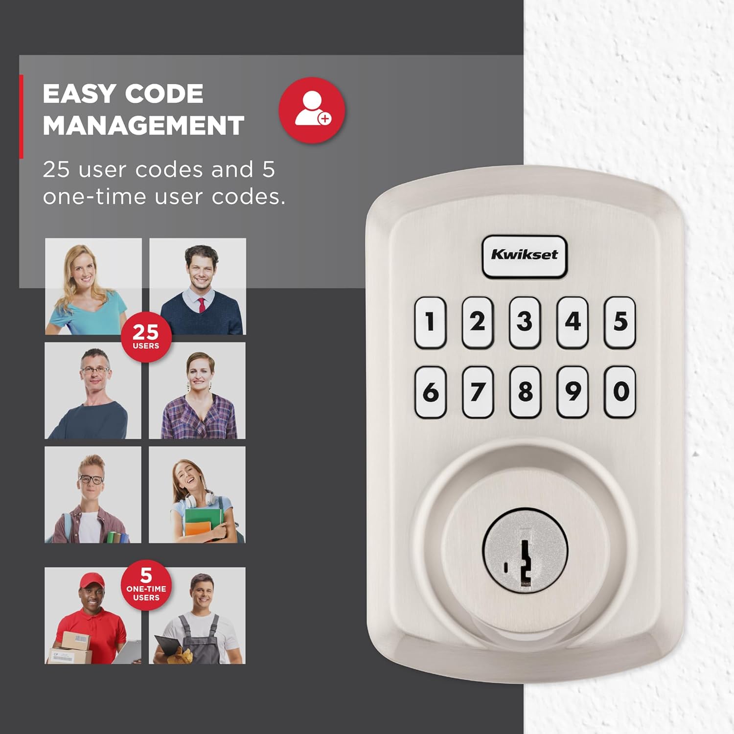 Kwikset Powerbolt 250 10-Button Keypad Satin Nickel Transitional Electronic Deadbolt Door Lock, Featuring Convenient Keyless Entry, Customizable User Codes, and Auto-Locking - Image 4