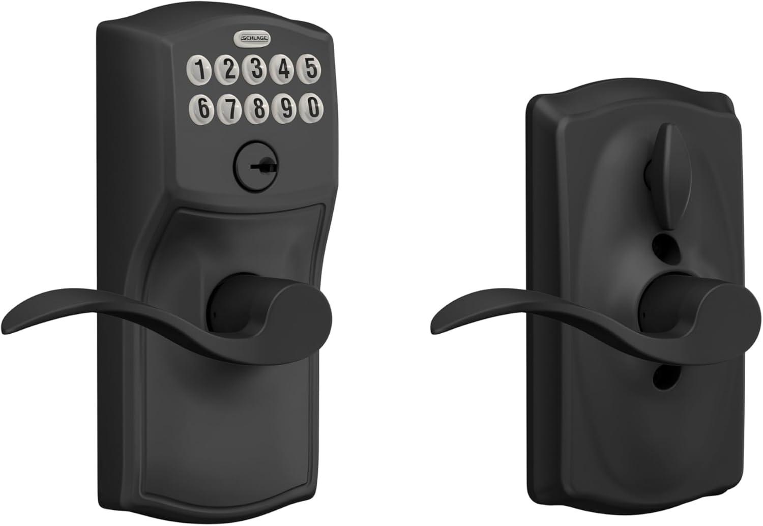 Schlage Camelot Keypad Lock with Lever Handle, Electronic Keyless Door Entry, Flex Lock Auto‑Lock Option, Matte Black, FE595 CAM 622 ACC