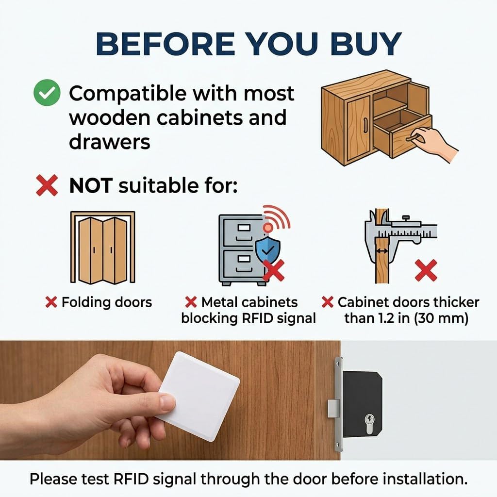 RFID Lock Electronic Cabinet Lock with USB Cable - Hidden DIY Lock for Wooden Cabinet Drawer Locker Cupboard Gun Box with 5 Key Cards/Fobs - Image 5