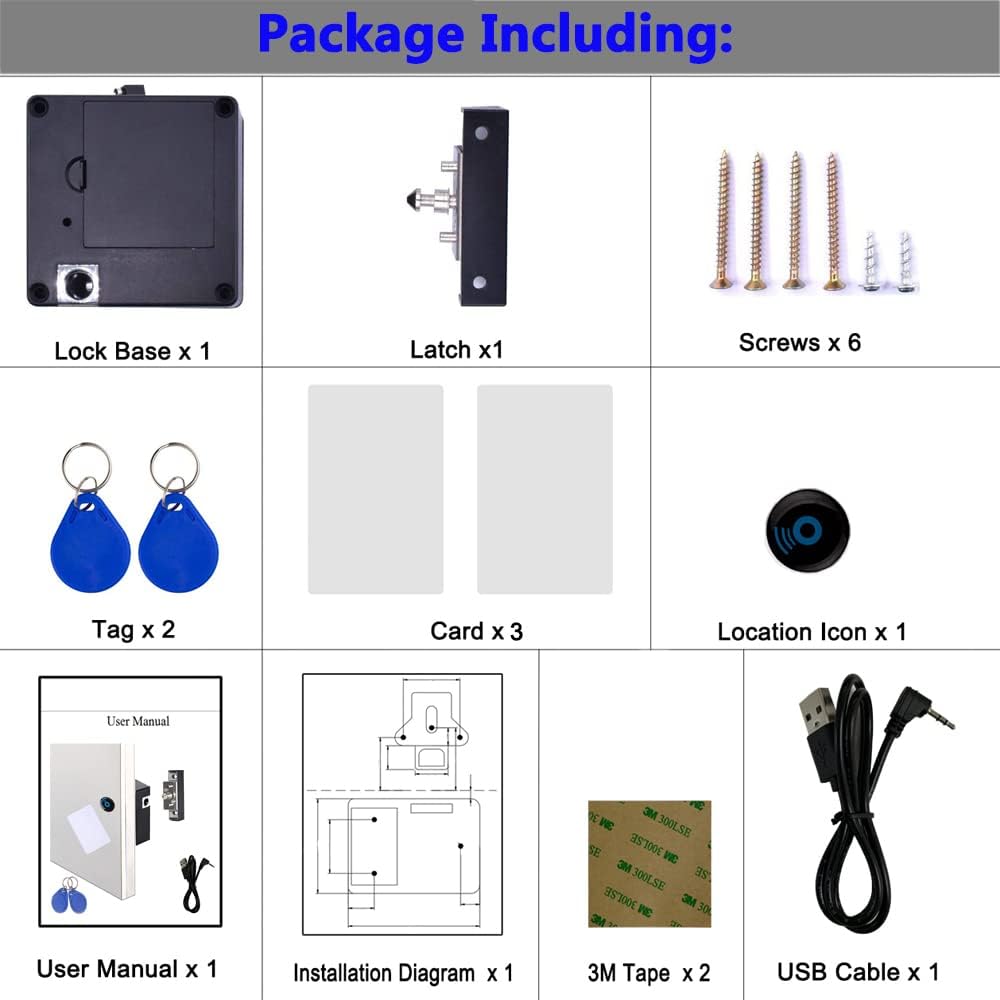 RFID Lock Electronic Cabinet Lock with USB Cable - Hidden DIY Lock for Wooden Cabinet Drawer Locker Cupboard Gun Box with 5 Key Cards/Fobs - Image 7